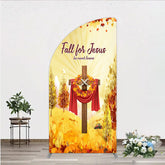 Aperturee - Aperturee Fall for Jesus Half Moon Arch Backdrop for Christian Autumn Festival Cross with Pumpkins He Never Leaves Harvest Decor